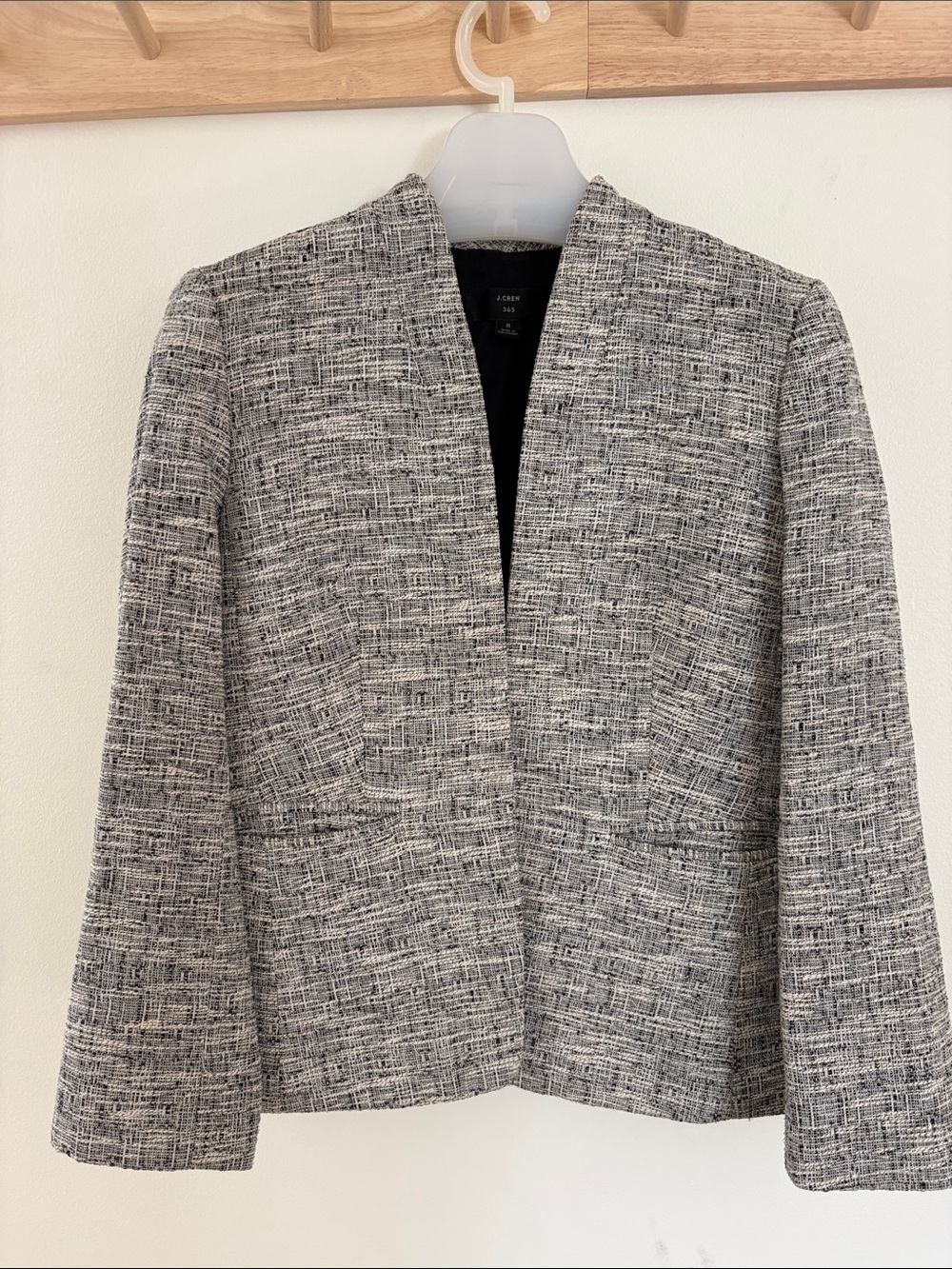 J. Crew Black and White Tweed Open-Front Blazer